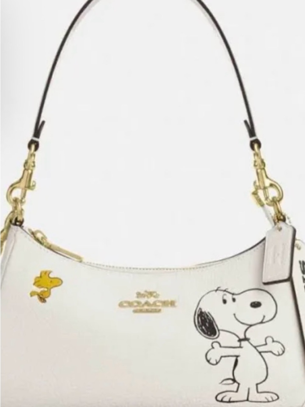 Coach White Leather Shoulder Bag with Snoopy & Woodstock
